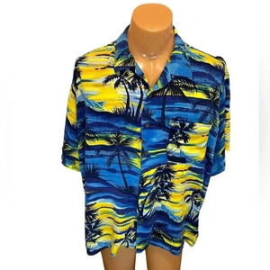 VTG 1990’s PINEAPPLE CONNECTION Hawaiian Beach Palm Trees Shirt Sz 2XB EUC